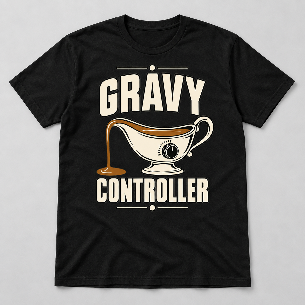 Gravy Flow Controller design on a t-shirt mockup