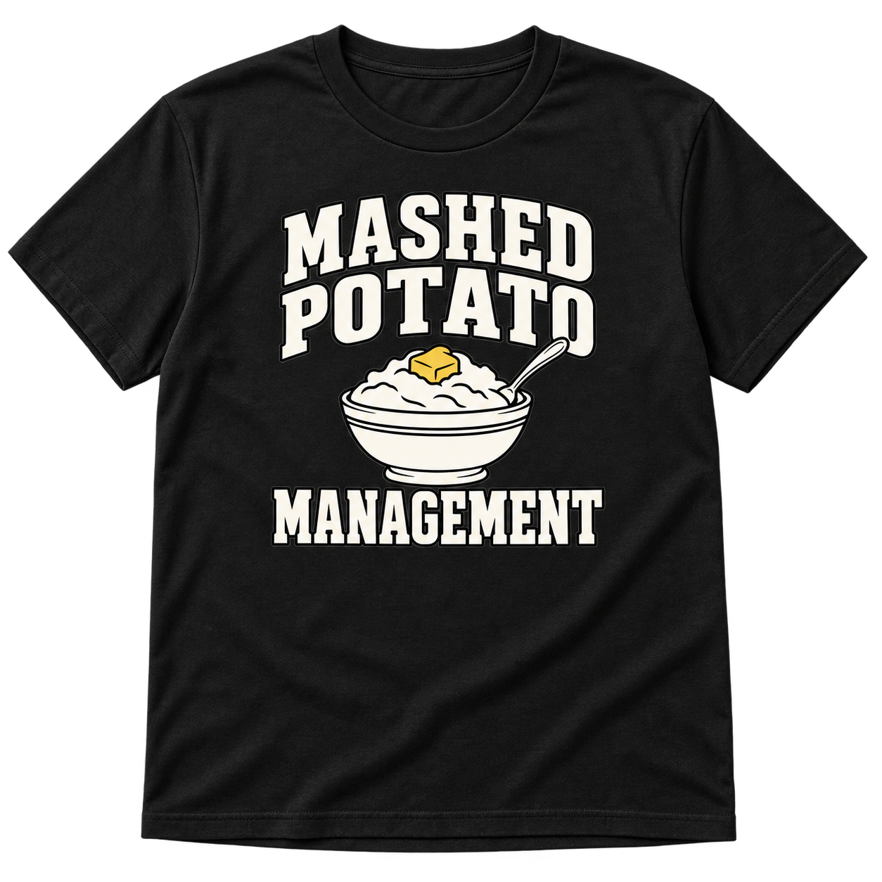 Mashed Potato Management design on a t-shirt mockup